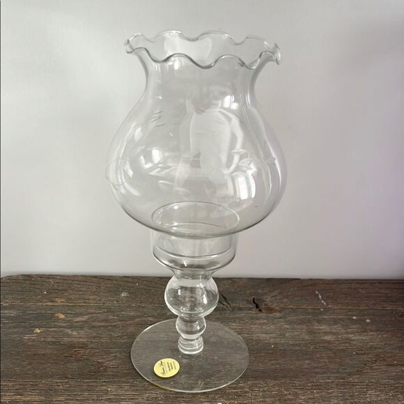 Princess House Elegant Etched  Glass Hurricane Set #410 with Scalloped Rim NIB - Picture 1 of 5